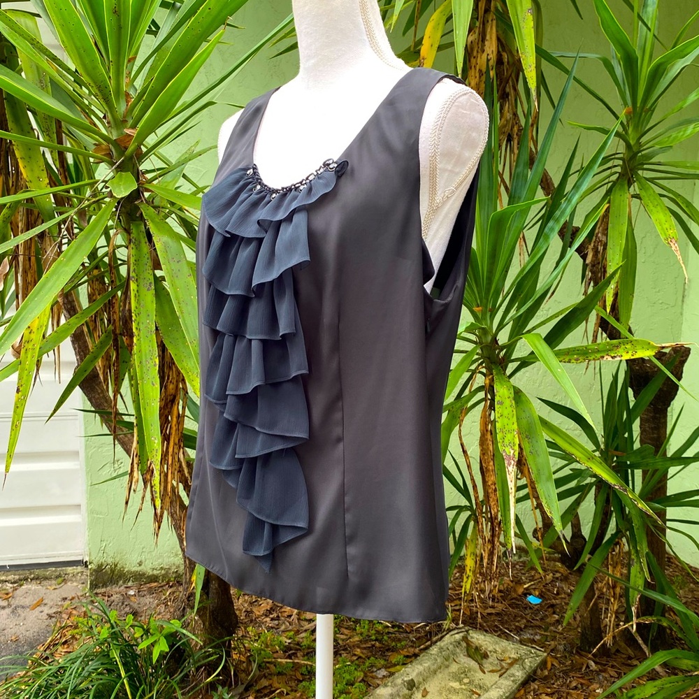 Black Ruffle Chiffon Sleeveless Blouse